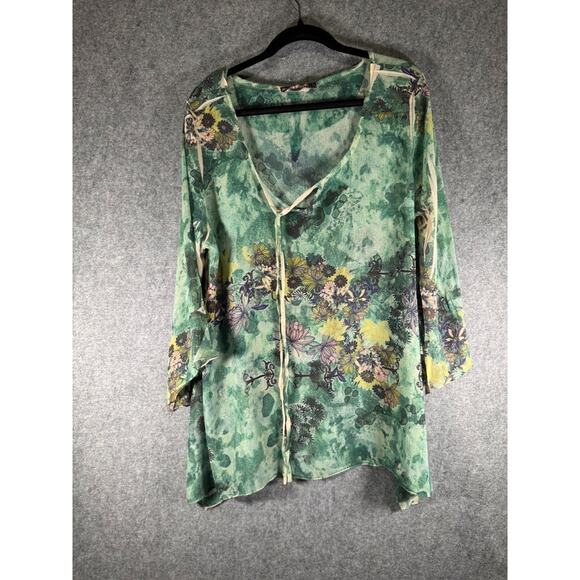 Unbranded Women XL Long Sleeve Green Semi Sheer Floral Hippie Boho‎ Fairy - Picture 1 of 7